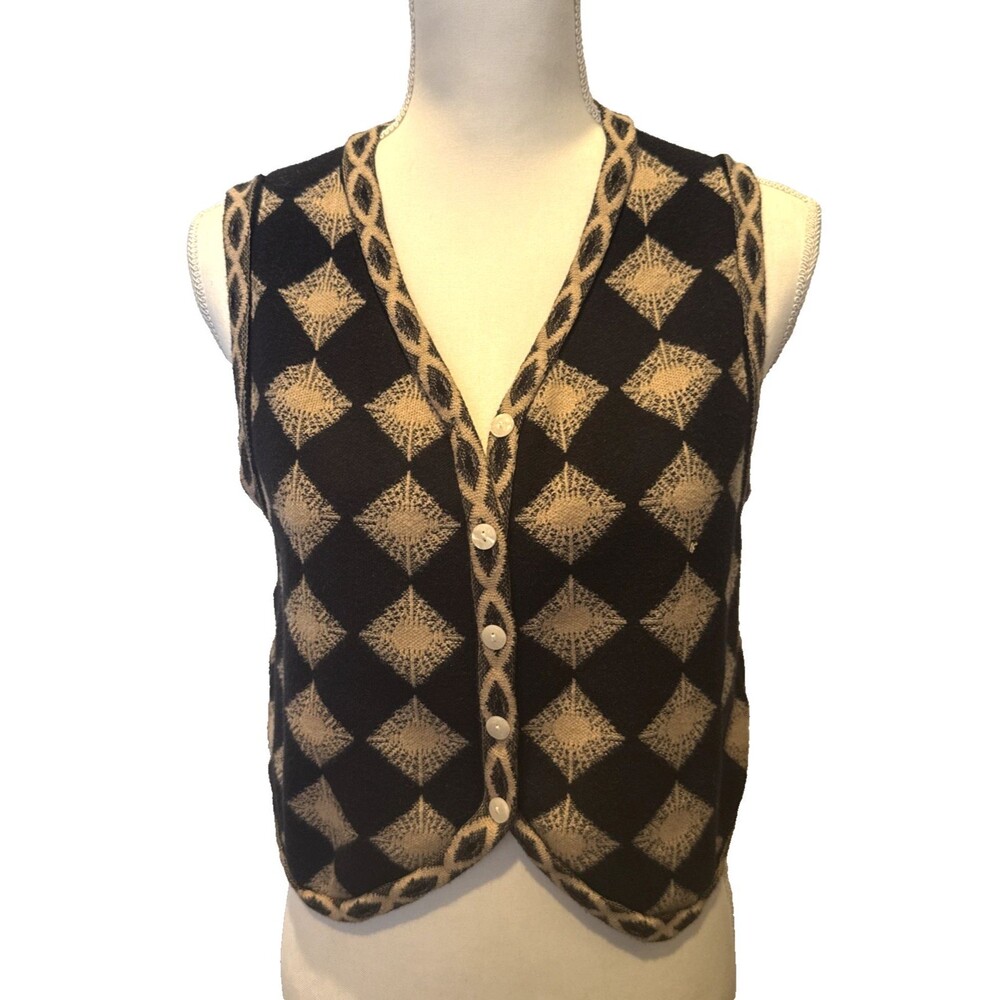 Dazy Light Academia Sweater Vest Medium Argyle V Neck Button Front Cardigan Nerd